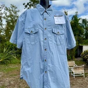 Dockers Blue Casual Button Down Shirt Short Sleeves Cotton